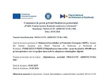 Comunicat de presă privind finalizarea proiectului. „PNRR: Fonduri pentru România modernă și reformată!”. Beneficiar: MOLEAVIN ARHITECTURA SRL
